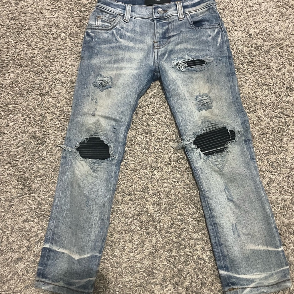 AMIRI Light Blue Denim with Black Leather patches